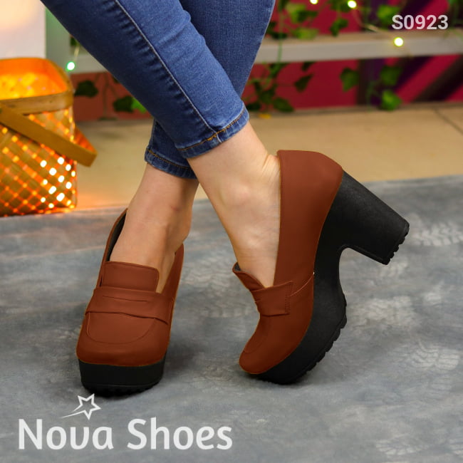 Tacón Mediano En Tonos Vibrantes. Estilo Y Confort Con Carácter Cafe / 35 Normal Zapatos Medianos
