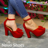 Tacones Altos Con Chongo Rojo / 35 Normal Zapatos