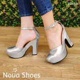 Tacones Cuadrados Altos Brillantes Plateado / 35 Normal Zapatos