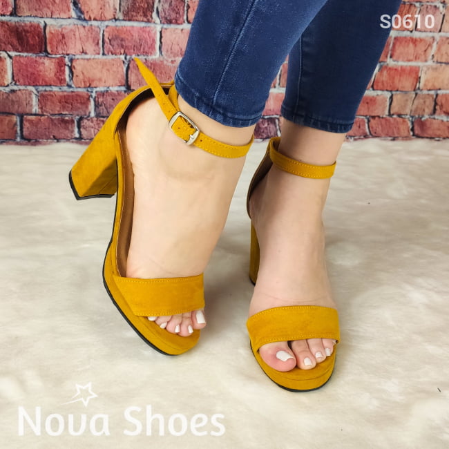 Tacones De Gamuza Varios Colores Disponibles. Sandalias Femeninas Amarillo / 35 Normal Zapatos