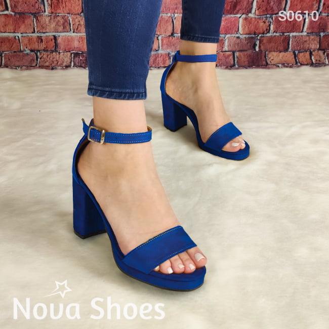 Tacones De Gamuza Varios Colores Disponibles. Sandalias Femeninas Azul / 35 Normal Zapatos Medianos