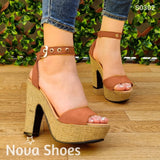 Tacones De Gamuza Y Forrados Bramante Cafe / 35 Normal Zapatos Altos