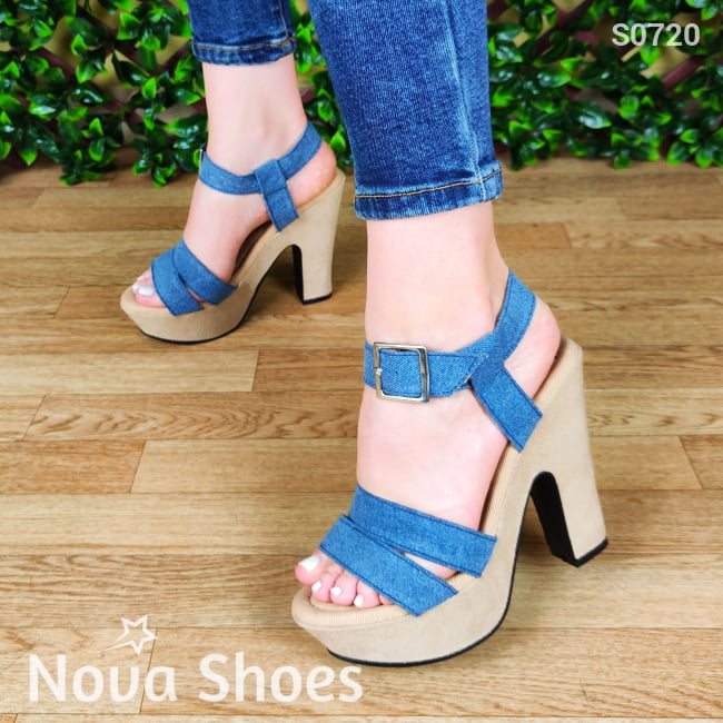 Tacones De Tela Jean Y En Tela. Dos Tonalidades Jean Claro / 35 Normal Zapatos Altos