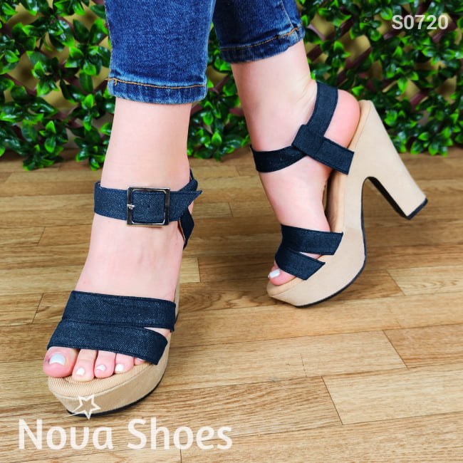 Tacones De Tela Jean Y En Tela. Dos Tonalidades Jean Oscuro / 35 Normal Zapatos Altos