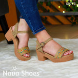 Tacones Hechos De Tela Yute Y Colorida Zapatos Medianos