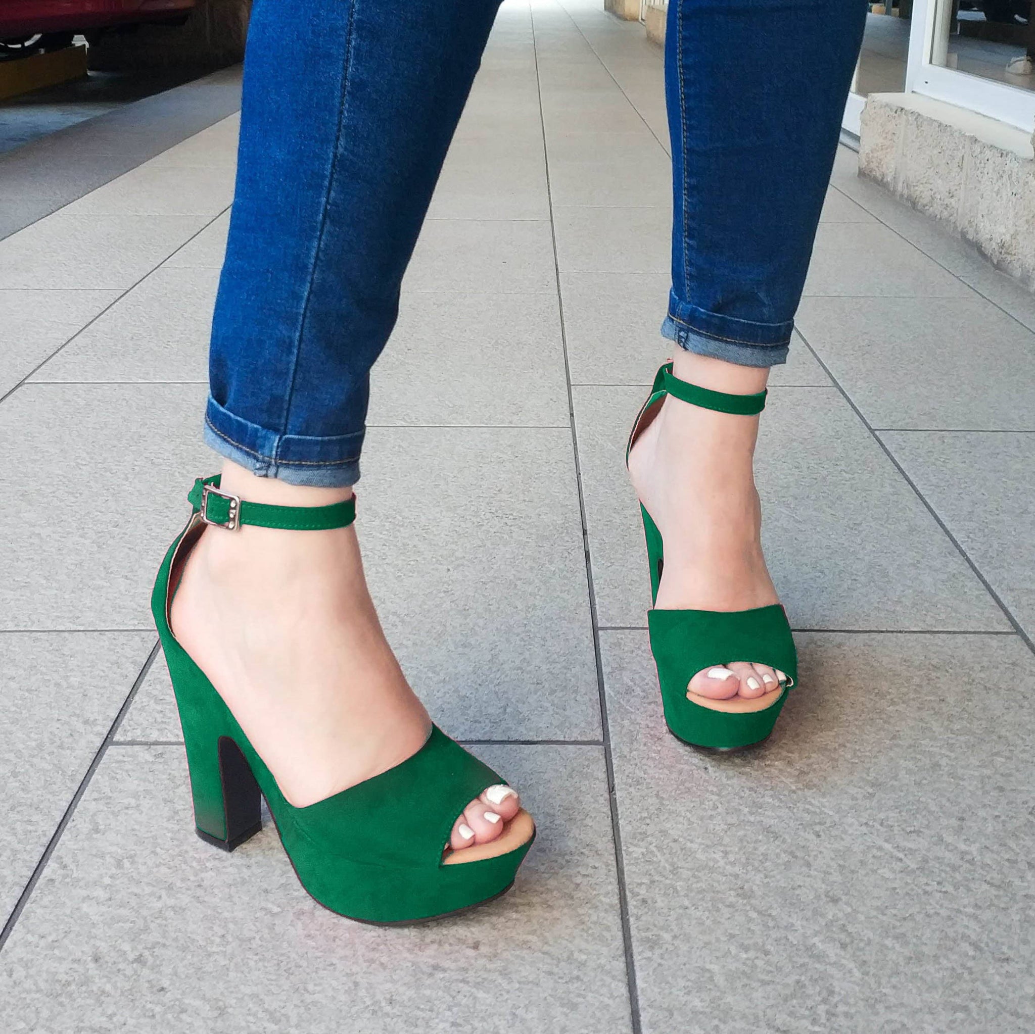 Sexy Estilo Abierto De Enfrente Faja Gruesa Buen Soporte En La Parte Atras Verde / 35 Normal Zapatos