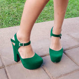 Zapato Cerrado De Enfrente Descubierto En La Parte Atras Verde / 35 Normal Zapatos Altos