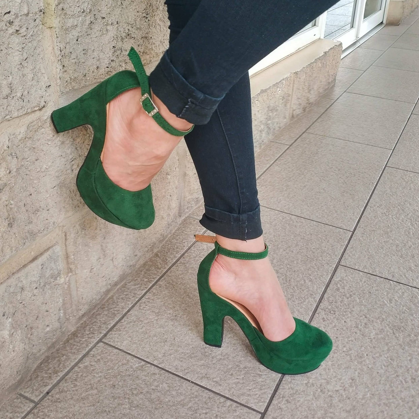 Zapato Cerrado De Gamuza Verde / 35 Normal Zapatos Altos