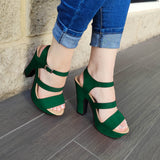 Zapato Diseñado Con Tres Fajas Paralelas Hecho De Gamuza Verde / 35 Normal Zapatos Altos