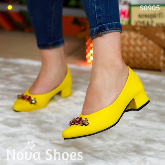 Zapatillas De Tacón Delicadas Amarillo / 35 Normal Zapatos Bajitos