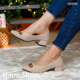 Zapatillas De Tacón Delicadas Beige / 35 Normal Zapatos Bajitos