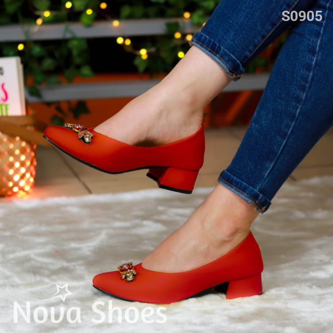 Zapatillas De Tacón Delicadas Rojo / 35 Normal Zapatos Bajitos
