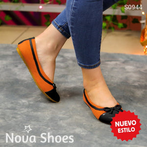 Zapatillas Flats Versátiles Para Todo Andar Decorada Con Un Chongo Anaranjado / 35 Normal Zapatos