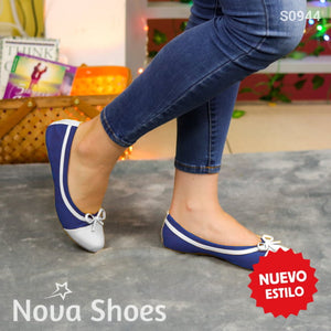 Zapatillas Flats Versátiles Para Todo Andar Decorada Con Un Chongo Azul / 35 Normal Zapatos Bajitos