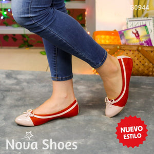 Zapatillas Flats Versátiles Para Todo Andar Decorada Con Un Chongo Rojo / 35 Normal Zapatos Bajitos