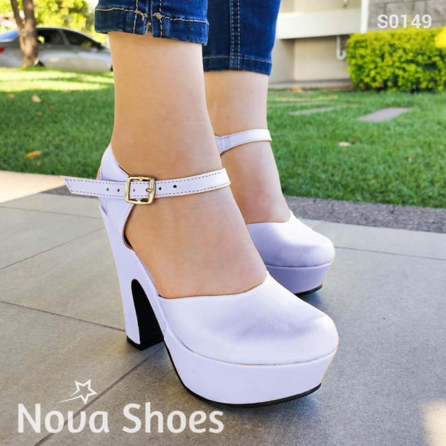 Zapato Alto Cerrado De Enfrente Blanco / 35 Normal Zapatos Altos