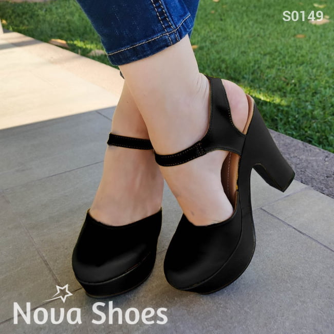 Zapato Alto Cerrado De Enfrente Negro / 35 Normal Zapatos Altos