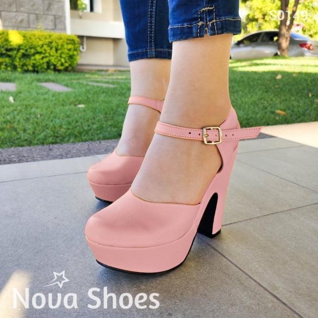 Zapato Alto Cerrado De Enfrente Rosado / 35 Normal Zapatos Altos