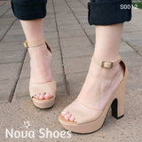 Zapato Alto Tacón Cuadrado. Con Faja Abierta Semicircular En La Parte De Enfrente Beige / 35 Normal