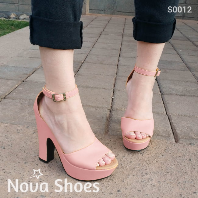 Zapato Alto Tacón Cuadrado. Con Faja Abierta Semicircular En La Parte De Enfrente Rosado / 35 Normal