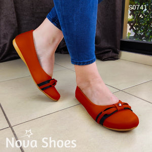 Zapato Bajito Cerrado Flats Combinado Con Una Tira Color Negra Rojo / 35 Normal Zapatos Bajitos