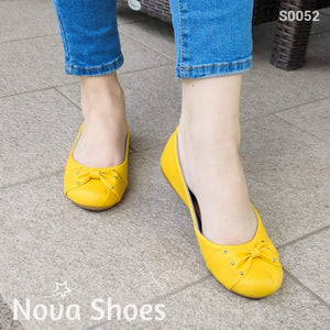 Zapato Bajito Cerrado Flats Con Un Chongo Decorativo Amarillo / 35 Normal Zapatos Bajitos