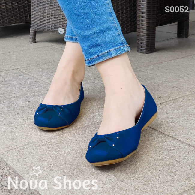 Zapato Bajito Cerrado Flats Con Un Chongo Decorativo Azul / 35 Normal Zapatos Bajitos