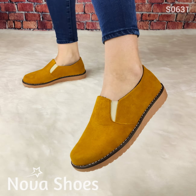 Zapato Bajito Con Elastico Hecho De Gamuza. Cómodos Para Uso Diario Amarillo / 35 Normal Zapatos