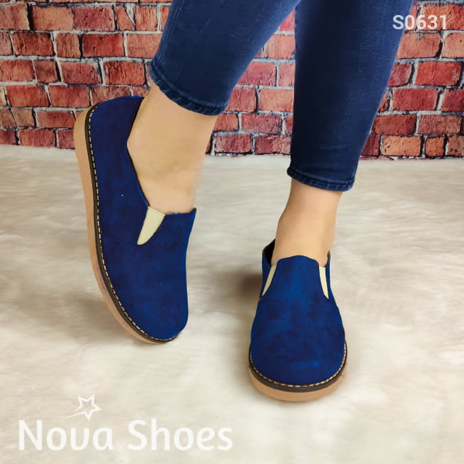 Zapato Bajito Con Elastico Hecho De Gamuza. Cómodos Para Uso Diario Azul / 35 Normal Zapatos Bajitos