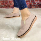 Zapato Bajito Con Elastico Hecho De Gamuza. Cómodos Para Uso Diario Beige / 35 Normal Zapatos