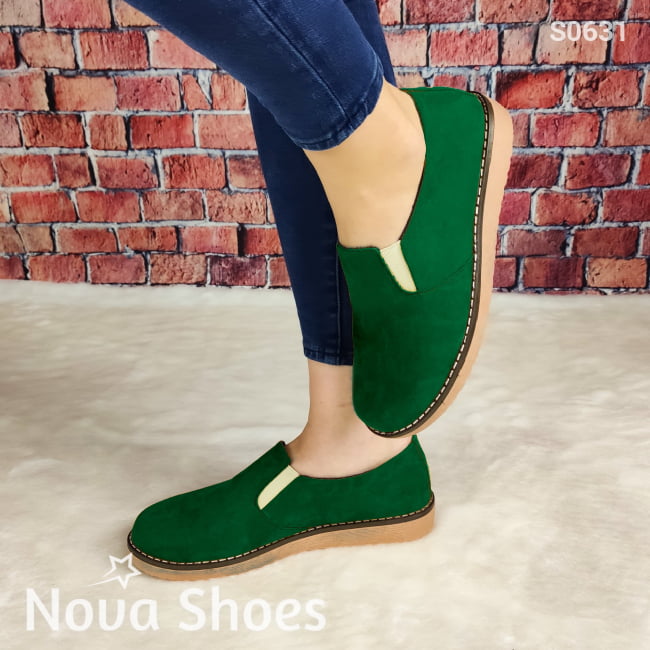 Zapato Bajito Con Elastico Hecho De Gamuza. Cómodos Para Uso Diario Verde / 35 Normal Zapatos