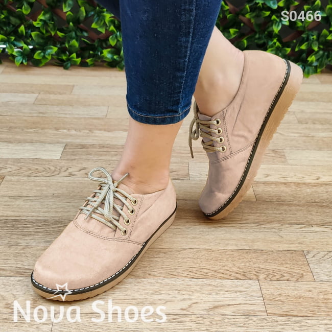 Zapato Bajito De Cordones Hecho Gamuza. Cómodos Para Uso Diario Beige / 35 Normal Zapatos Bajitos