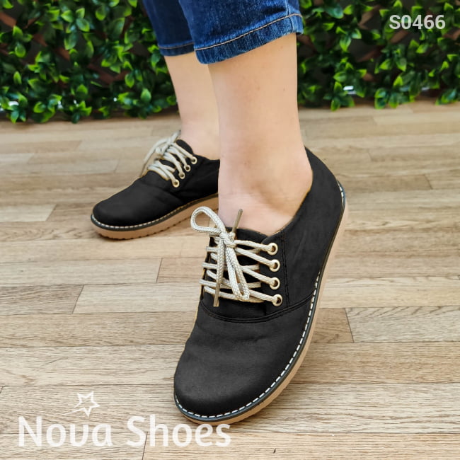 Zapato Bajito De Cordones Hecho Gamuza. Cómodos Para Uso Diario Negro / 35 Normal Zapatos Bajitos