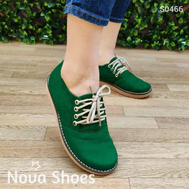 Zapato Bajito De Cordones Hecho Gamuza. Cómodos Para Uso Diario Verde / 35 Normal Zapatos Bajitos