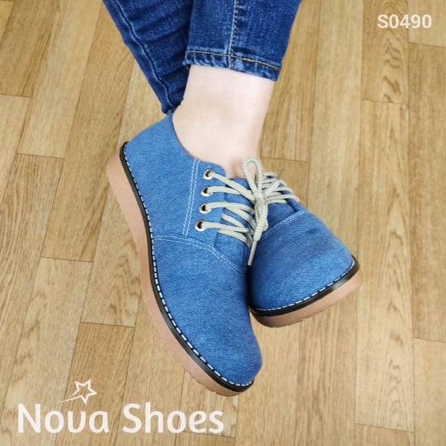 Zapato Bajito De Cordones Hecho Tela Jean. Fáciles Combinar Con Cualquier Ropa Zapatos Bajitos