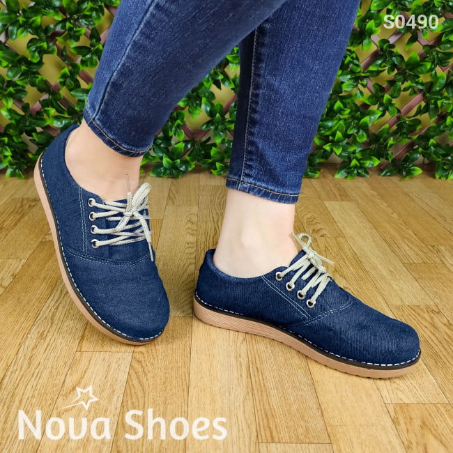 Zapato Bajito De Cordones Hecho Tela Jean. Fáciles Combinar Con Cualquier Ropa Zapatos Bajitos