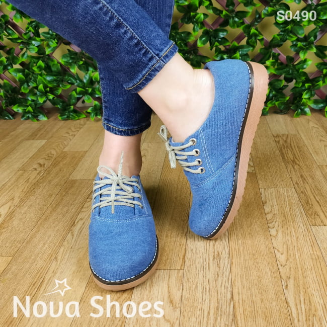 Zapato Bajito De Cordones Hecho Tela Jean. Fáciles Combinar Con Cualquier Ropa Zapatos Bajitos