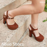 Zapato Cerrado De Enfrente Descubierto En La Parte Atras Cafe / 35 Normal Zapatos Altos