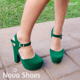 Zapato Cerrado De Enfrente Descubierto En La Parte Atras Verde / 35 Normal Zapatos Altos