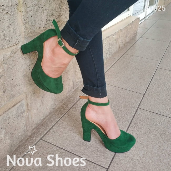 Zapato Cerrado De Gamuza Verde / 35 Normal Zapatos Altos