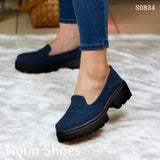 Zapato Cerrado En Tela De Jean Innovador Estilo Mocasin Con Suela Negra Jean Oscuro / 35 Normal