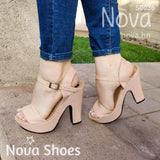 Zapato Con Faja Delantera Recta Unida Atras Beige / 35 Normal Zapatos Altos