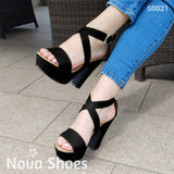 Zapato Con Fajas Traseras Cruzadas Gruesas Negro / 35 Normal Zapatos Altos