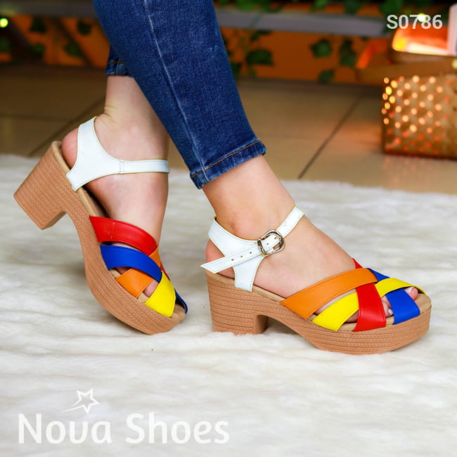 Zapato De Colores Combinados Hechos Cuerina. Suela Tacon Blanco / 35 Normal Zapatos Medianos