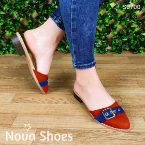Zapato De Gamuza En Colores Combinados Con Azul. Sandalia Meter Rojo / 35 Normal Zapatos Bajitos