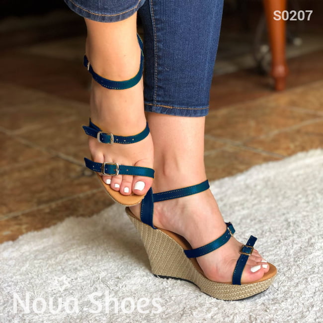 Zapato De Plataforma Con Todas Las Correas 100% Ajustables Azul / 34 Normal Zapatos Altos