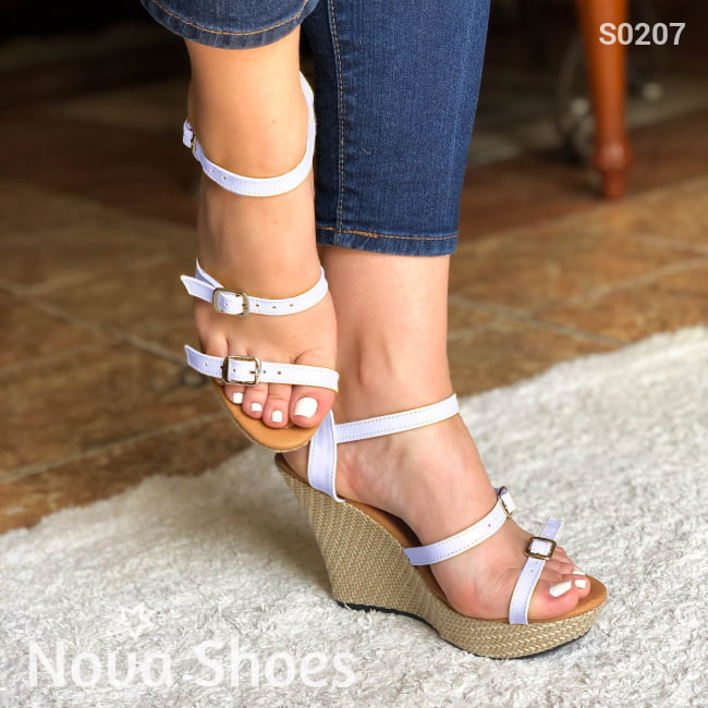 Zapato De Plataforma Con Todas Las Correas 100% Ajustables Blanco / 34 Normal Zapatos Altos