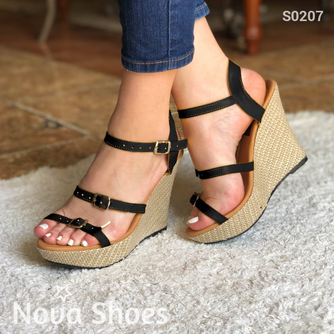 Zapato De Plataforma Con Todas Las Correas 100% Ajustables Negro / 34 Normal Zapatos Altos