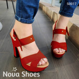 Zapato Diseñado Con Tiras Gruesas Rojo / 35 Normal Zapatos Altos