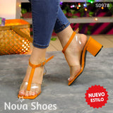 Zapato Moderno Con Faja Transparente Y Tacon Grueso Mediano Anaranjado / 35 Normal Zapatos Medianos